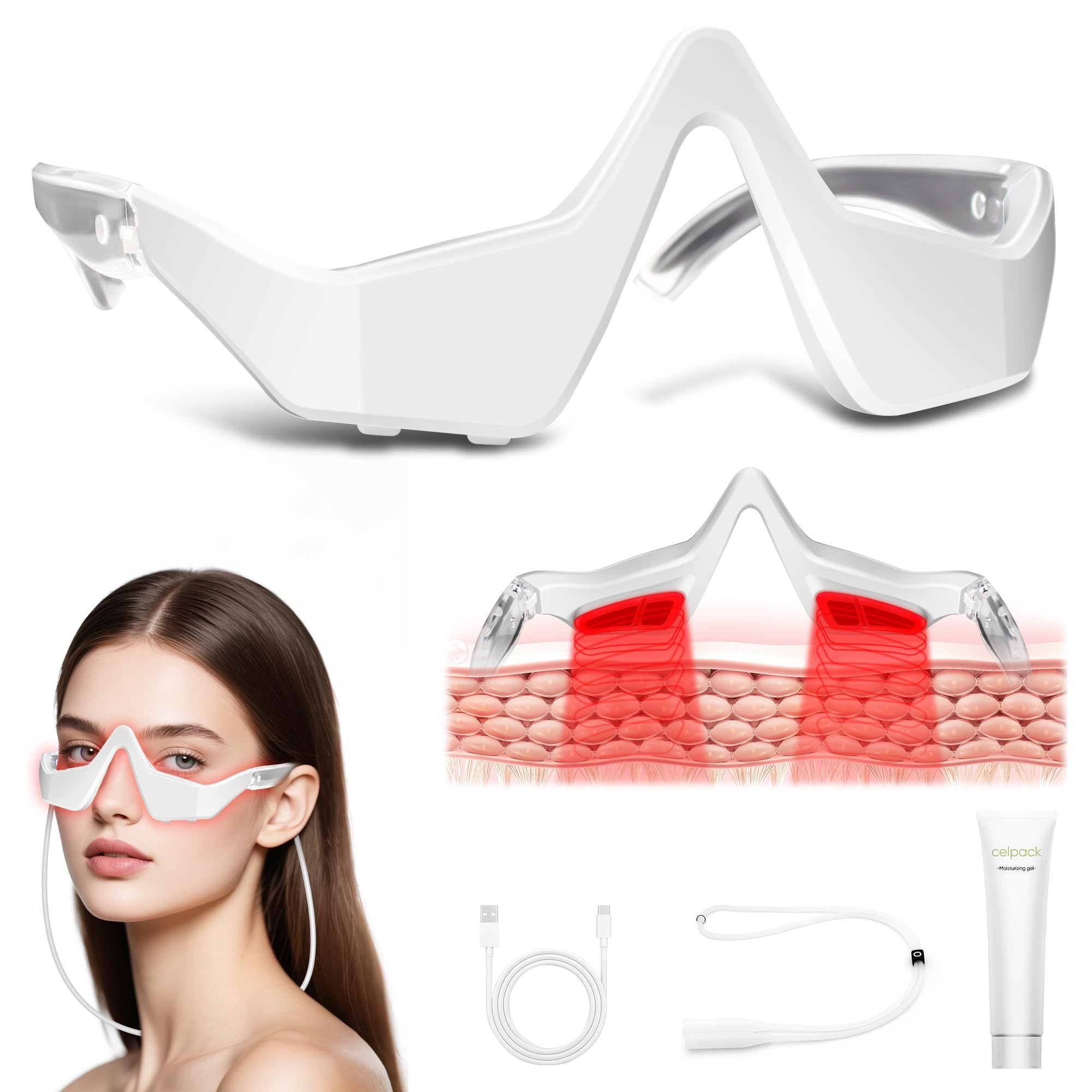 Light Therapy Glasses - แว่นตาเครื่องนวดตาด้วยแสงสีแดง EMS อุปกรณ์ดูแลดวงตาด้วยกระแสไฟฟ้าขนาดเล็ก ช่วยลดริ้วรอย ลดอาการตาล้า ลดรอยคล้ำใต้ตา